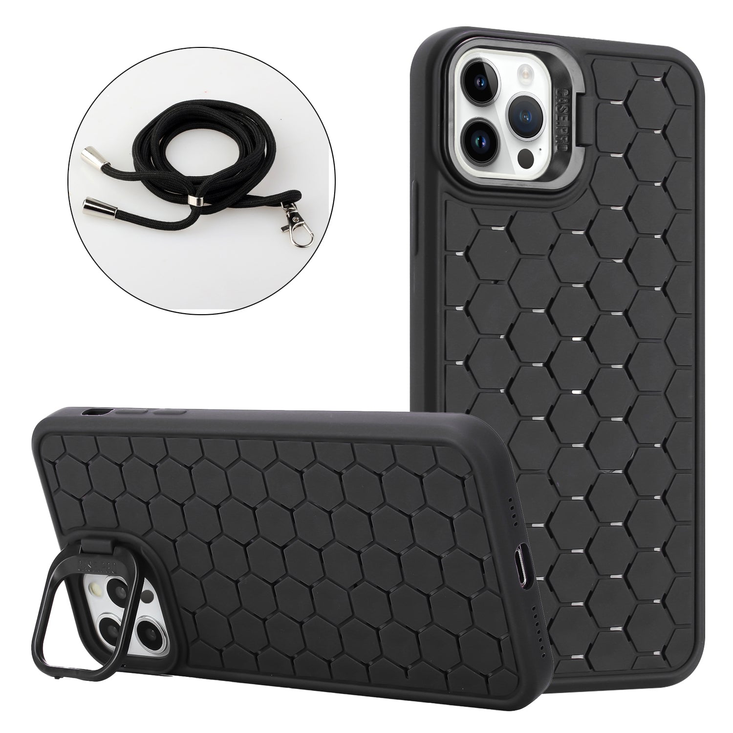 For iPhone 15 Pro Heat Dissipation Case Lens Kickstand TPU Phone Cover with Adjustable Strap For iPhone 15 Pro Heat Dissipation Case Lens Kickstand TPU Phone Cover with Adjustable Strap
